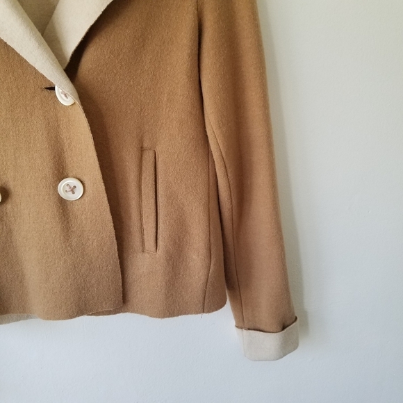 Anthropologie HWR Monogram Wool Blend Camel Double Breasted  Coat  Small - Picture 8 of 14